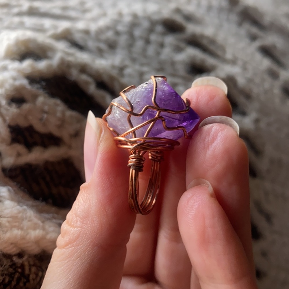 Copper-wrapped Amethyst Ring